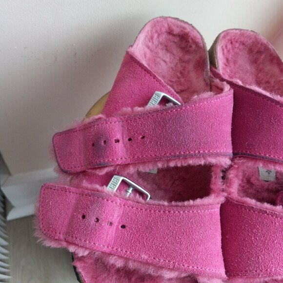 Birkenstock Arizona Pink Shearling Suede Sandals Size 39 US 8 - 8.5 - Picture 12 of 16